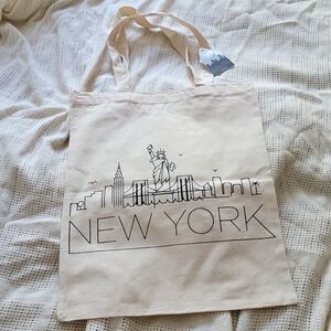 New York City Brooklyn Bridge Statue of Liberty Skyline Canvas Tote Bag